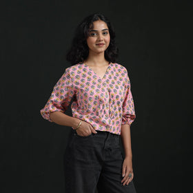 Hand block sanganeri print cotton floral crop top 01