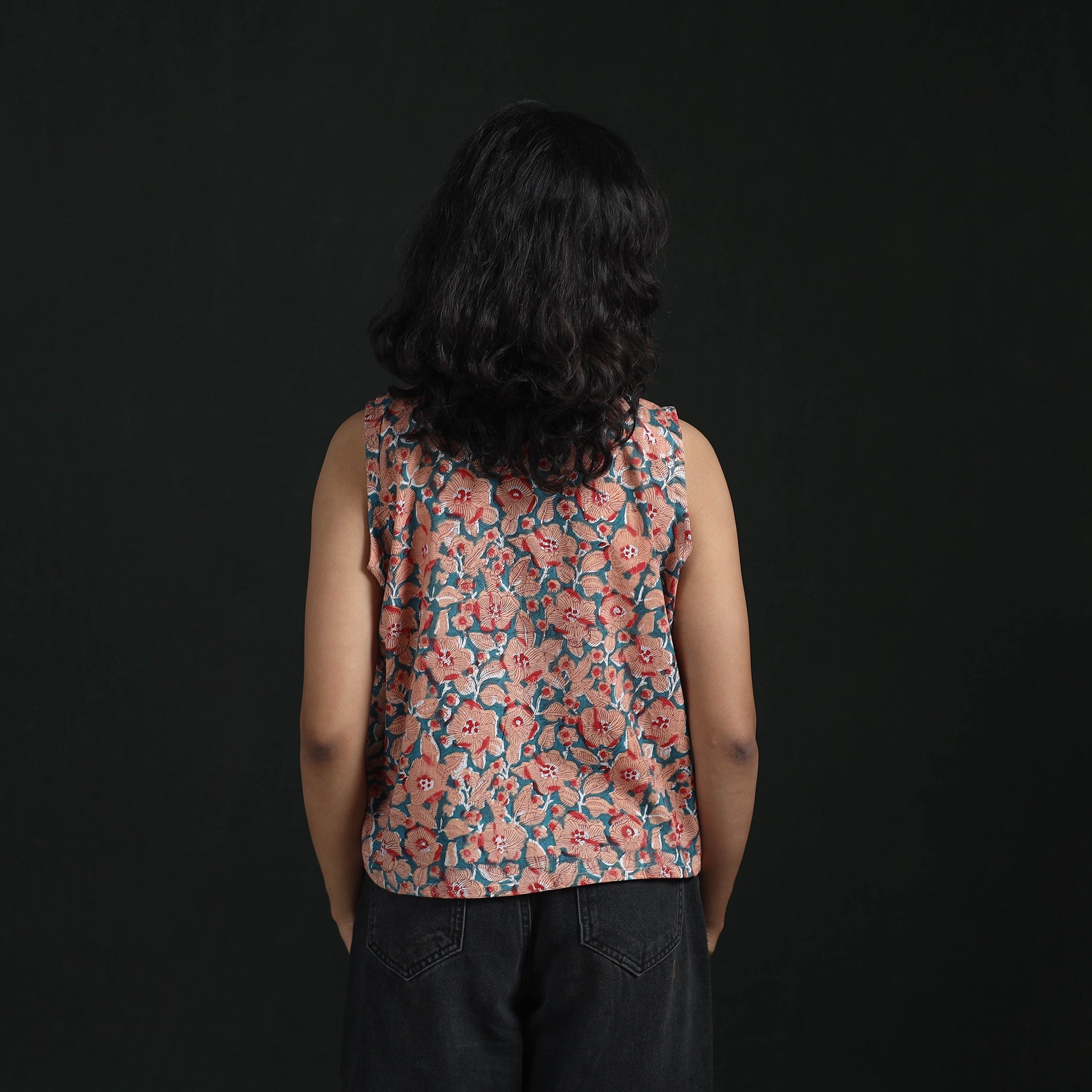 Basic Hand Top Pink Hand Block Sanganeri Print Cotton Floral Crop Top