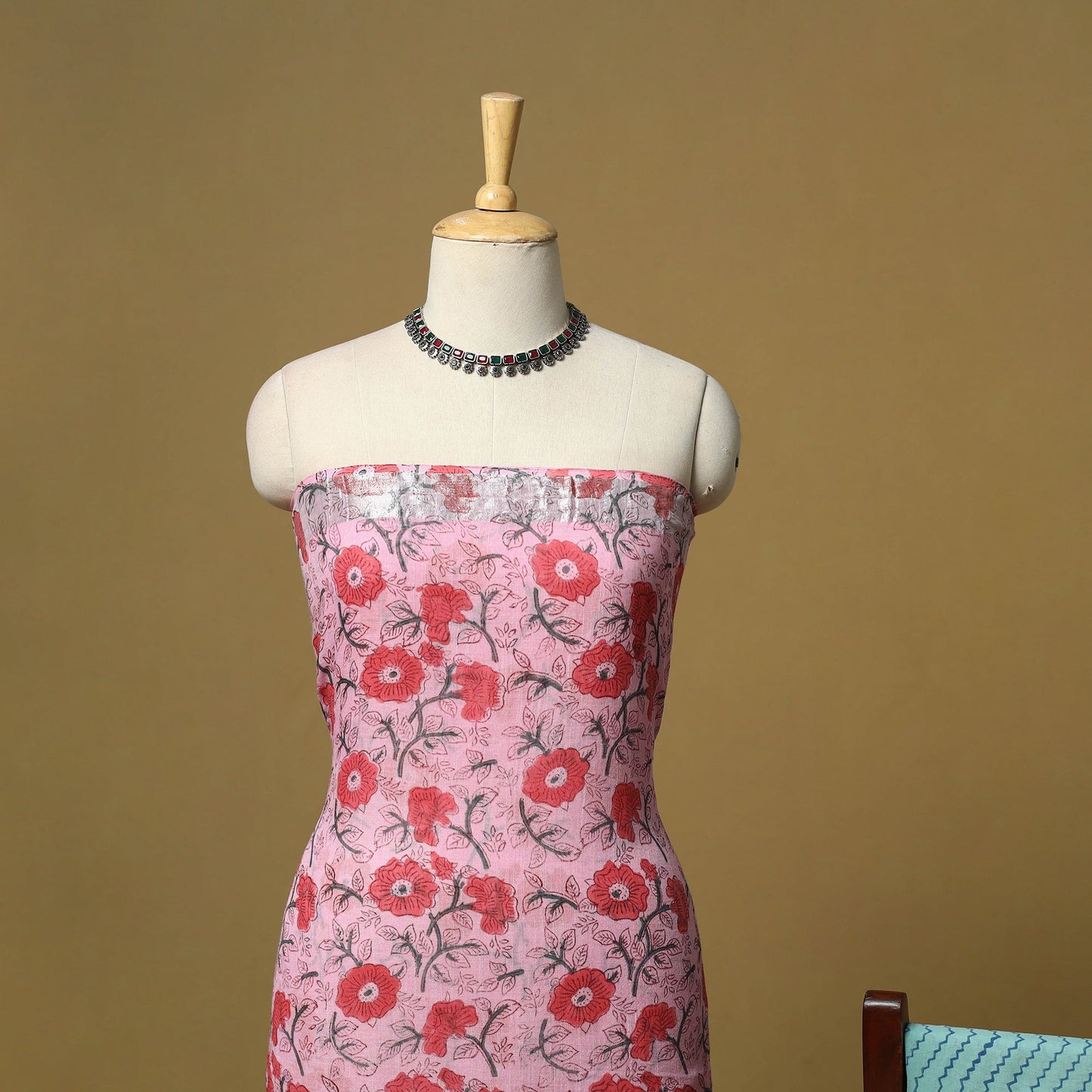 Hand sanganeri linen 3pc unstitched dress material 04