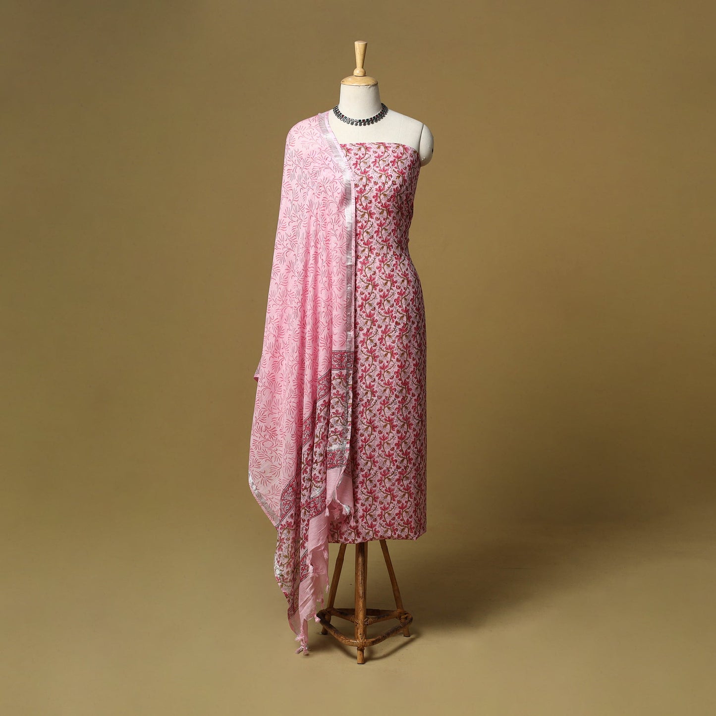 Hand sanganeri linen 3pc unstitched dress material 02