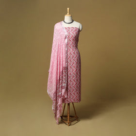 Hand sanganeri linen 3pc unstitched dress material 02