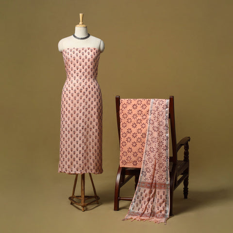 Hand sanganeri linen 3pc unstitched dress material 03