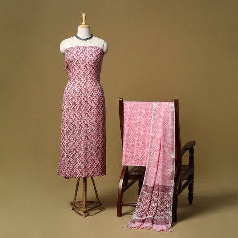 Hand sanganeri linen 3pc unstitched dress material 02