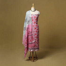 Hand sanganeri linen 3pc unstitched dress material 04