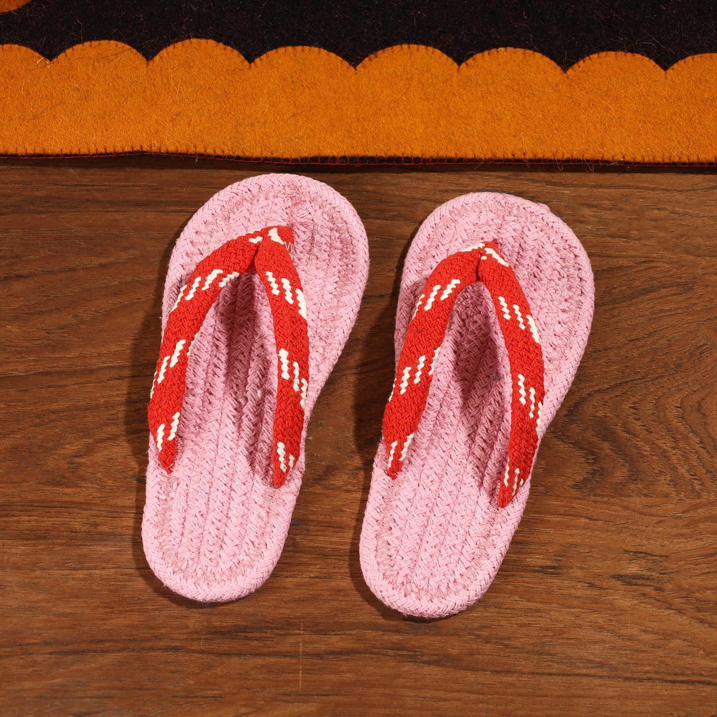 Pink Hand Braided Cotton Stitched Home Slipper