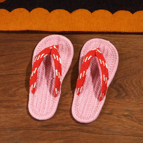Pink Hand Braided Cotton Stitched Home Slipper