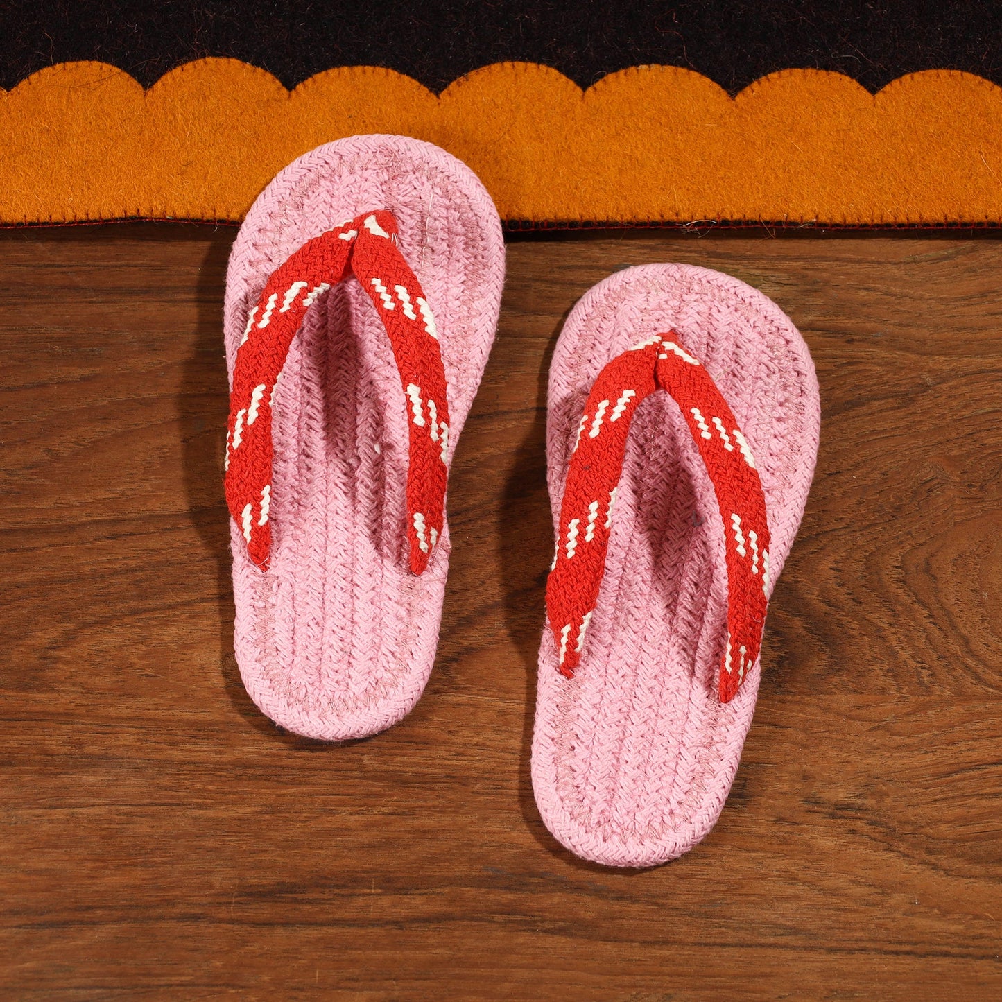 Pink Hand Braided Cotton Stitched Home Slipper