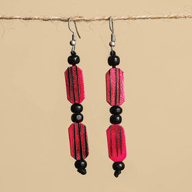 Pink - hand carved bamboo wooden earrings 20 - handcrafted