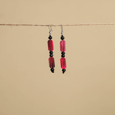 Pink - hand carved bamboo wooden earrings 20 - handcrafted