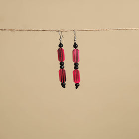 Pink - hand carved bamboo wooden earrings 20 - handcrafted