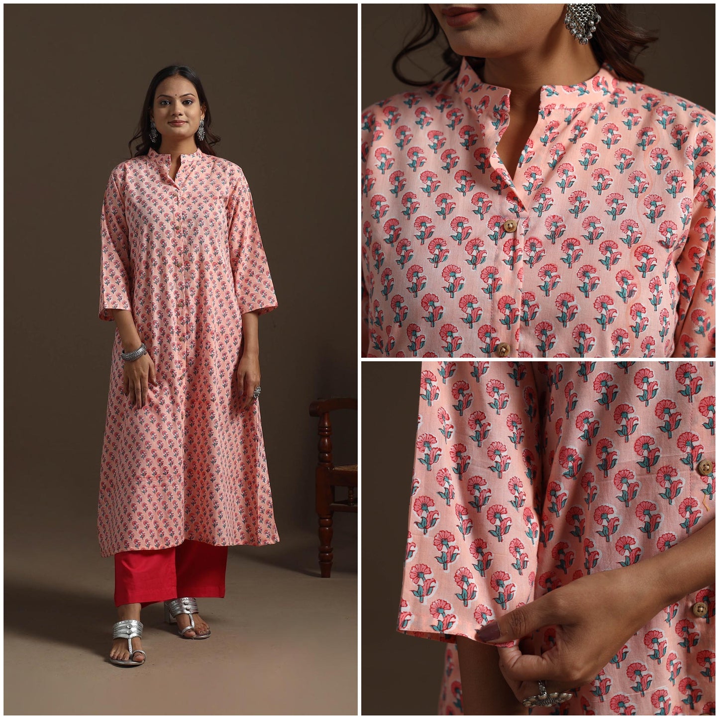Hand cotton a-line sanganeri kurta for women 04