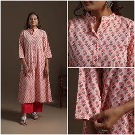 Hand cotton a-line sanganeri kurta for women 04