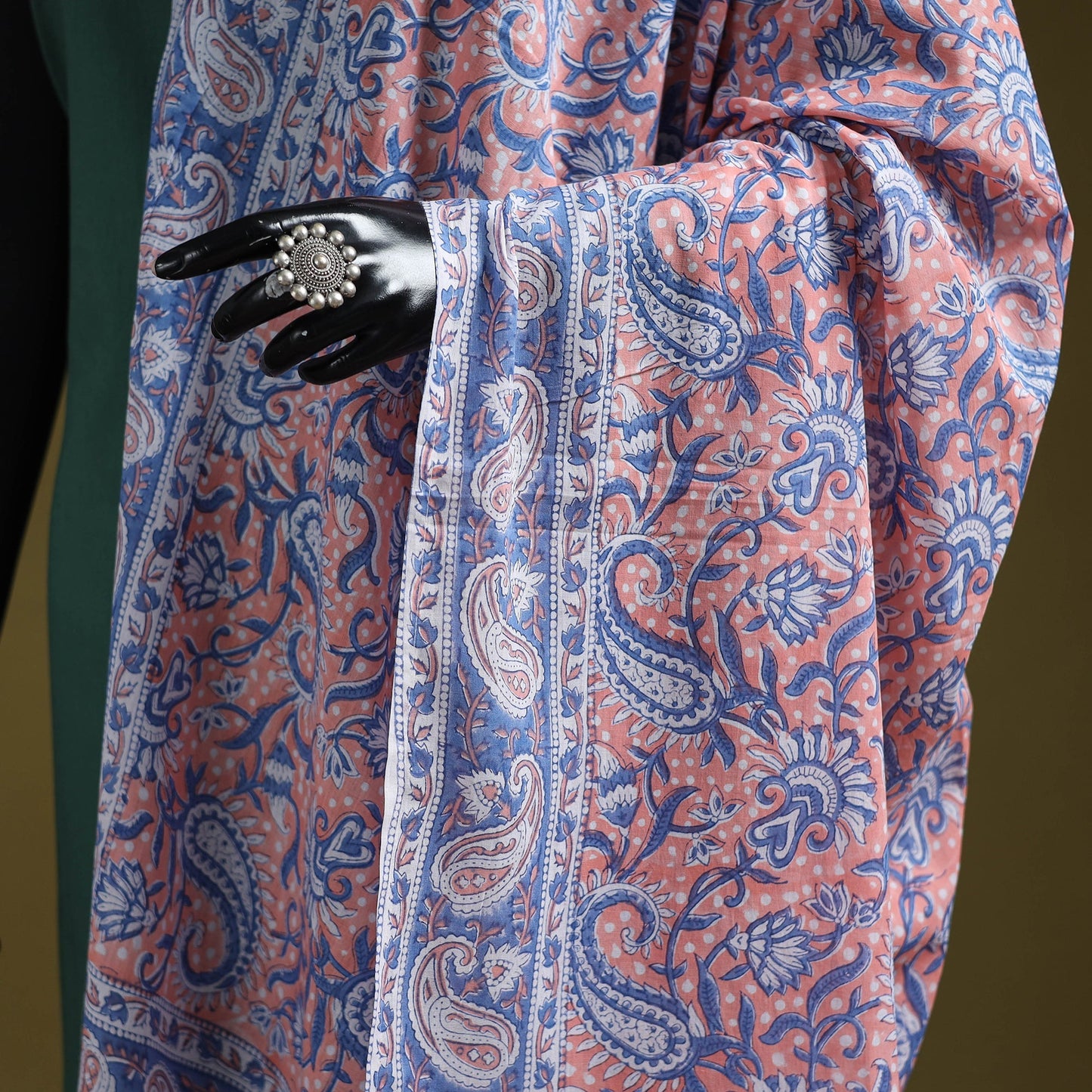 Hand cotton sanganeri floral dupatta 07 - handcrafted