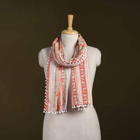 Hand cotton sanganeri stole 36 - handcrafted