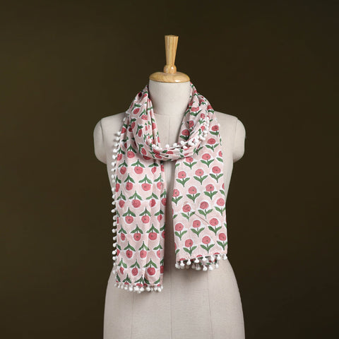 Hand cotton sanganeri stole 41 - handcrafted