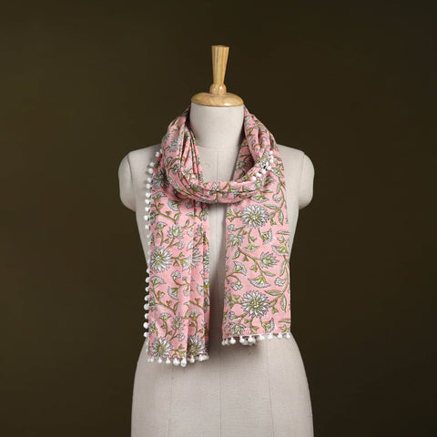 Hand cotton sanganeri stole 43 - handcrafted