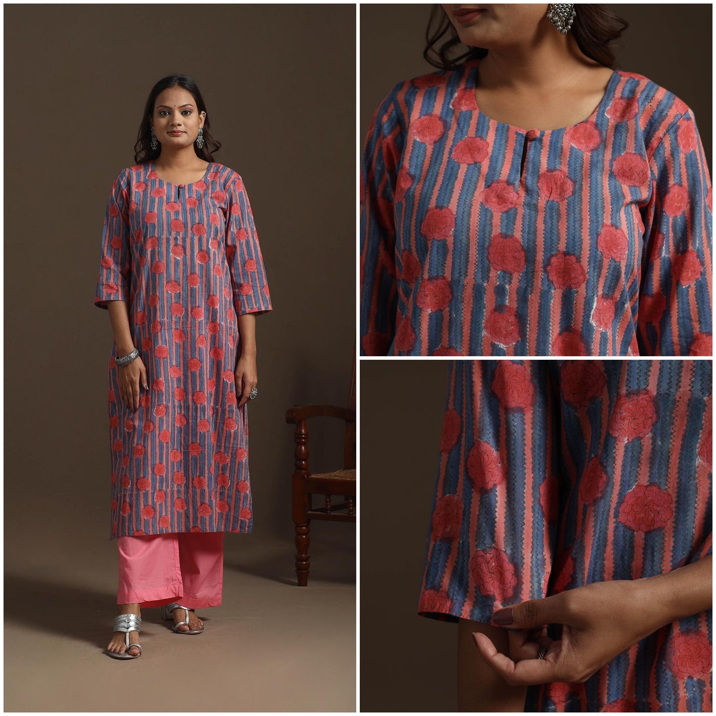 Hand cotton straight sanganeri kurta for women 07