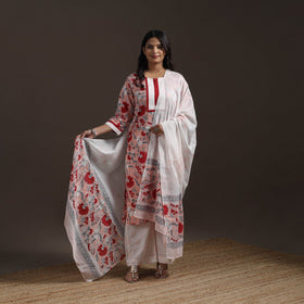 Hand embroidered cotton sanganeri suit set with dupatta