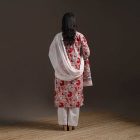 Hand embroidered cotton sanganeri suit set with dupatta