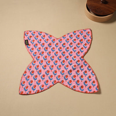  Pink Hand Embroidered Cotton Roti Napkin