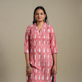 Pink - hand embroidered cotton straight pochampally ikat