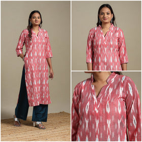 Pink - hand embroidered cotton straight pochampally ikat