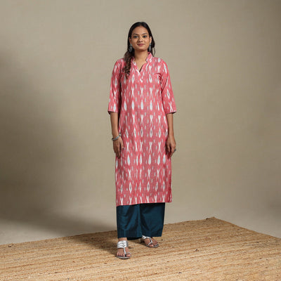 Pink - hand embroidered cotton straight pochampally ikat