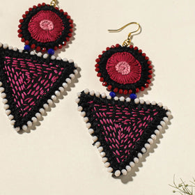  Hand Embroidered Fabart Beadwork Earrings by Rangila Dhaga 