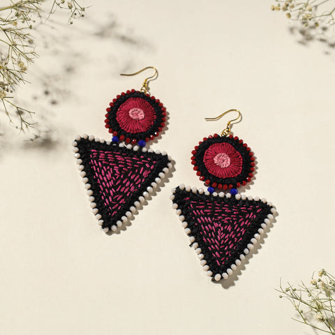  Hand Embroidered Fabart Beadwork Earrings by Rangila Dhaga 