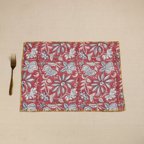  Pink Hand Embroidered Floral Cotton Reversible Table Mat