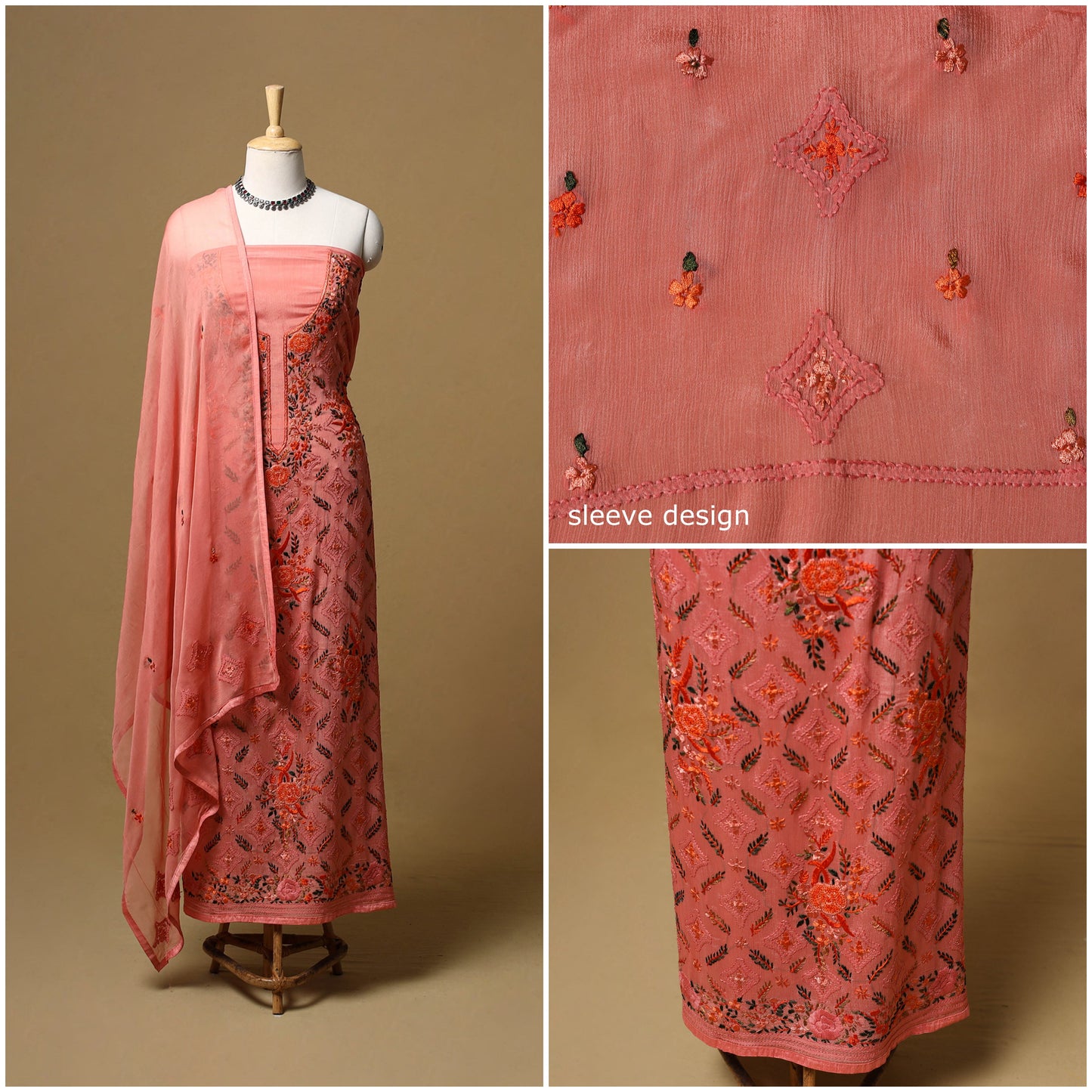 Hand embroidered georgette 3pc unstitched dress material 05