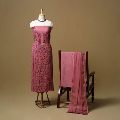 Hand embroidered georgette 3pc unstitched dress material 13