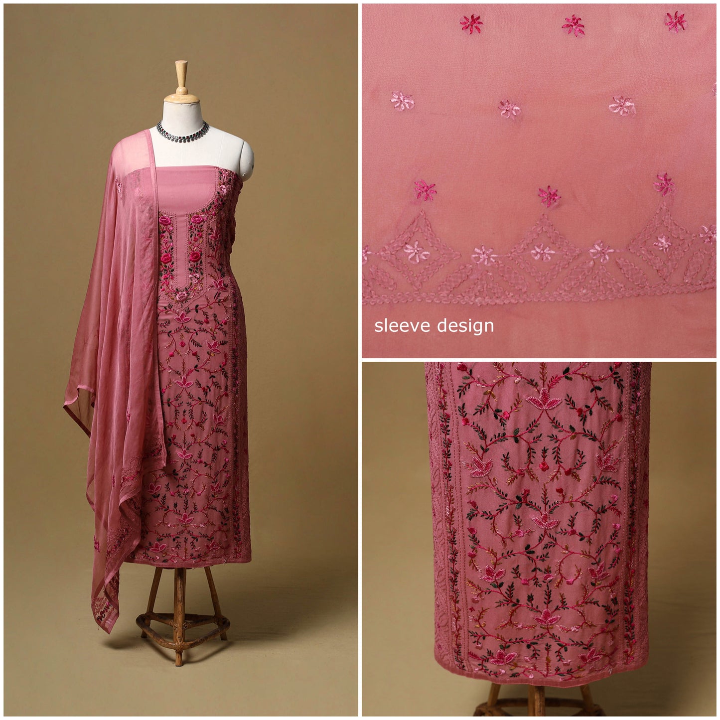 Hand embroidered georgette 3pc unstitched dress material 13