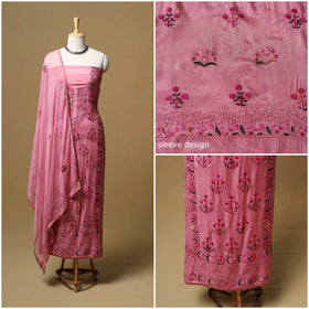 Hand embroidered muslin 3pc unstitched dress material 32