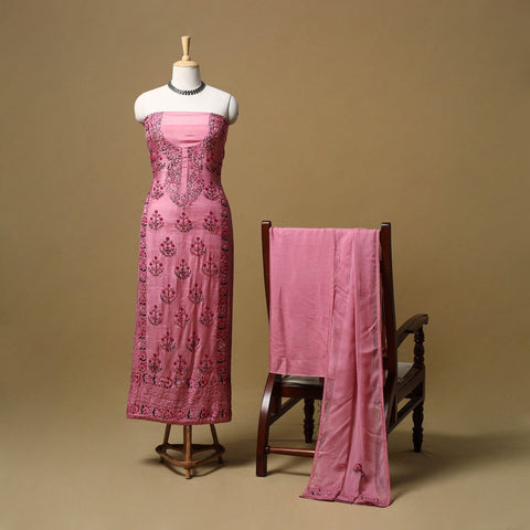 Hand embroidered muslin 3pc unstitched dress material 32