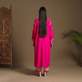 Pink Hand Embroidered Rayon Chikankari Kurta with Pant Set