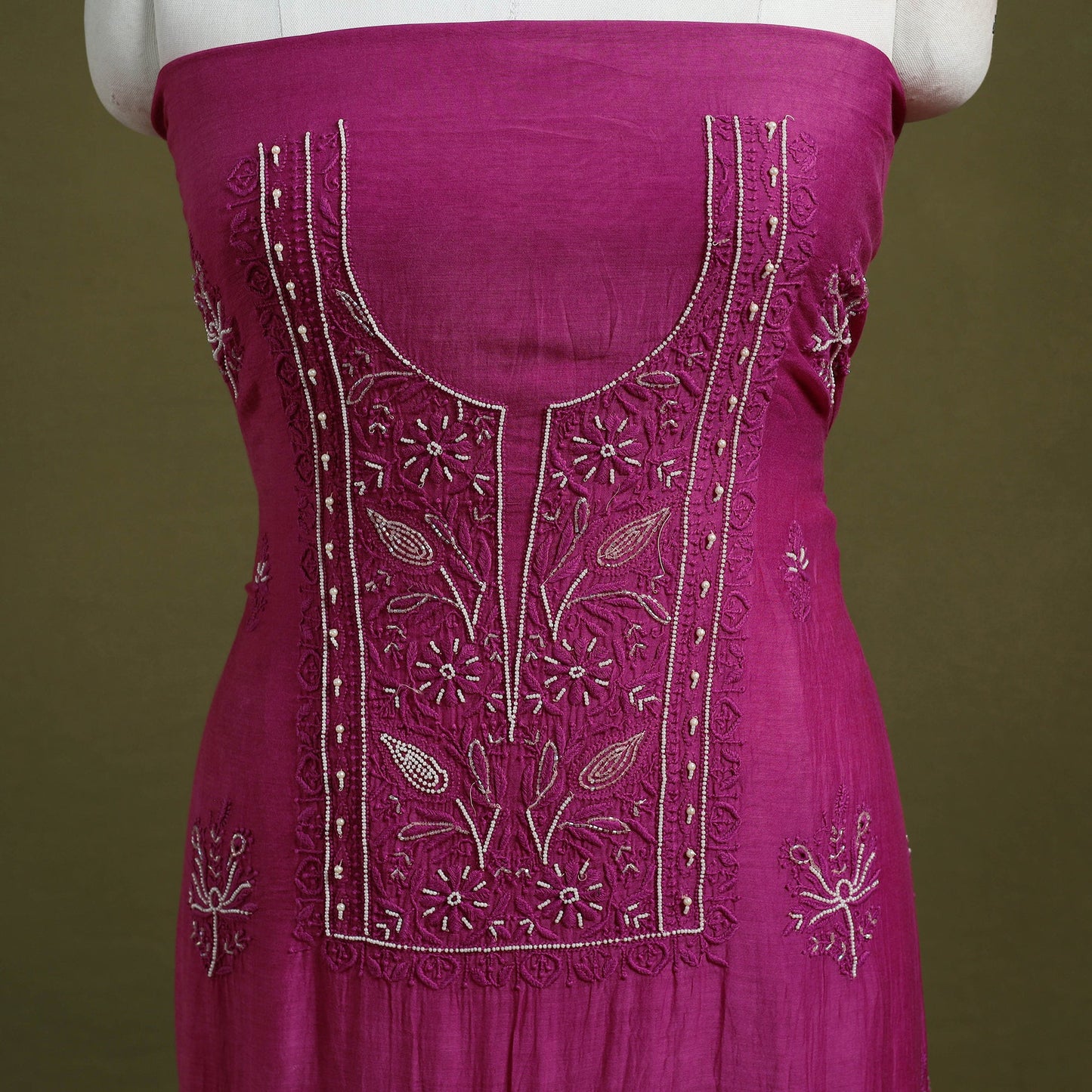 Pink Hand Embroidery 2pc Mul Chanderi Chikankari Dress Material