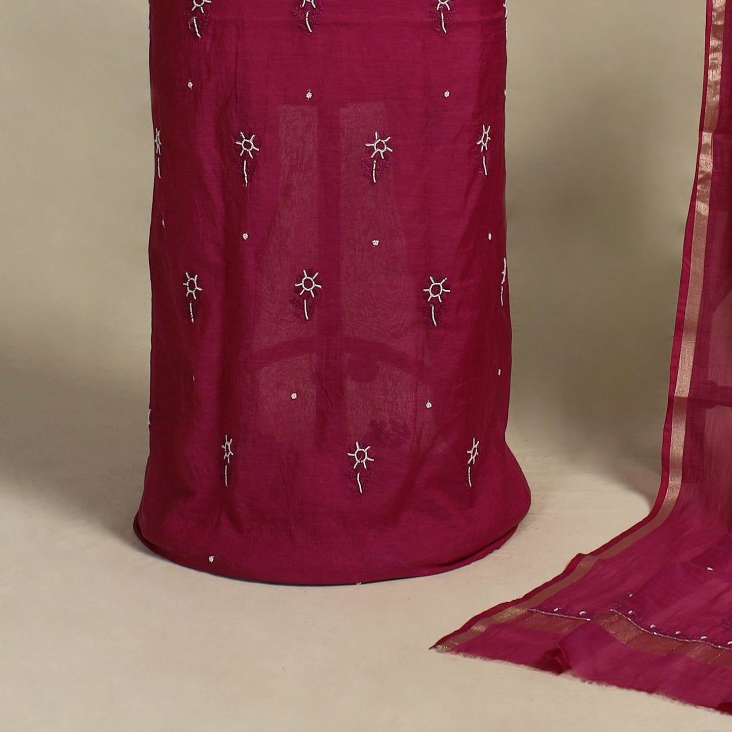 Pink Hand Embroidery 2pc Mul Chanderi Chikankari Dress Material