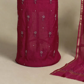 Pink Hand Embroidery 2pc Mul Chanderi Chikankari Dress Material