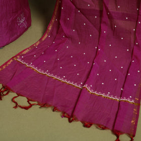 Pink Hand Embroidery 2pc Mul Chanderi Chikankari Dress Material