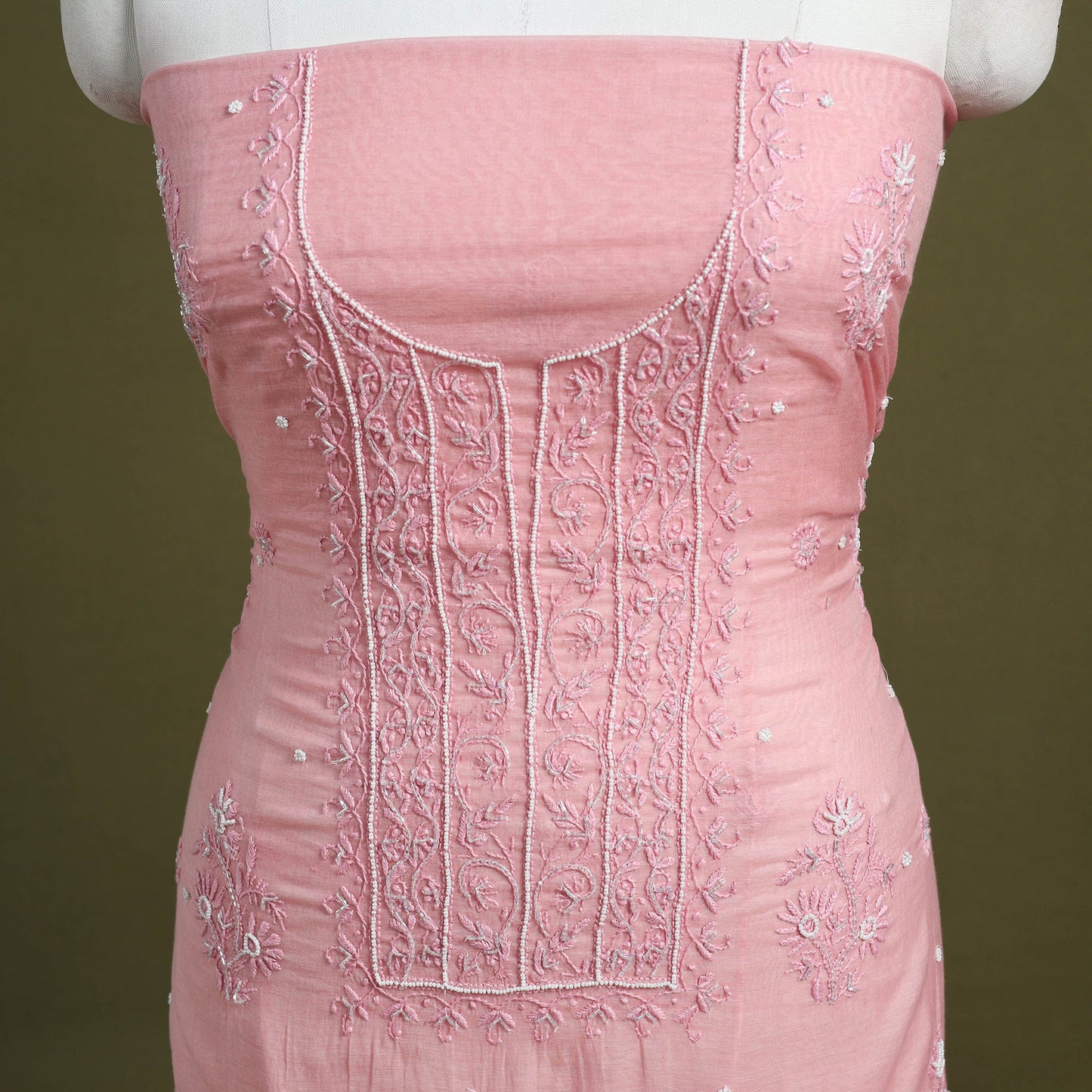 Hand Embroidery 2pc Mul Chanderi Chikankari Dress Material