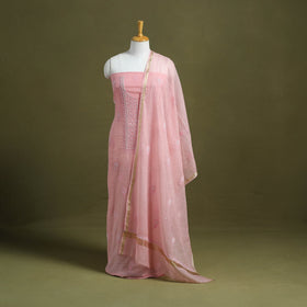 Pink Hand Embroidery 2pc Mul Chanderi Chikankari Dress Material