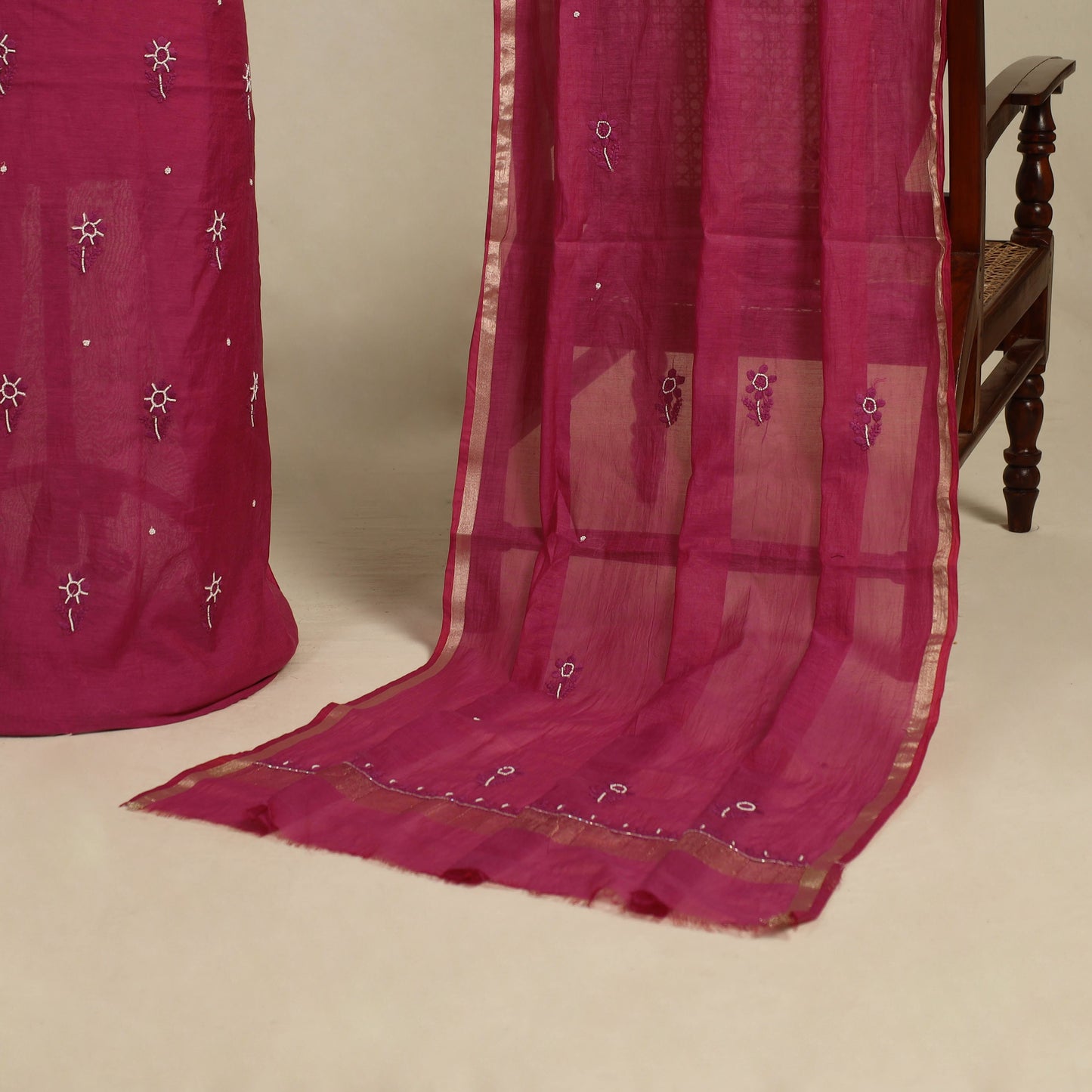 Pink Hand Embroidery 2pc Mul Chanderi Chikankari Dress Material