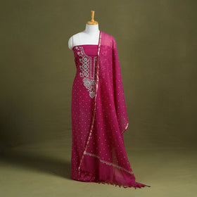 Pink Hand Embroidery 2pc Mul Chanderi Chikankari Dress Material