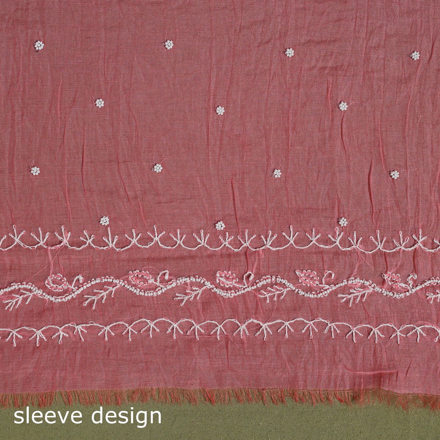 Pink Hand Embroidery 2pc Mul Chanderi Chikankari Dress Material