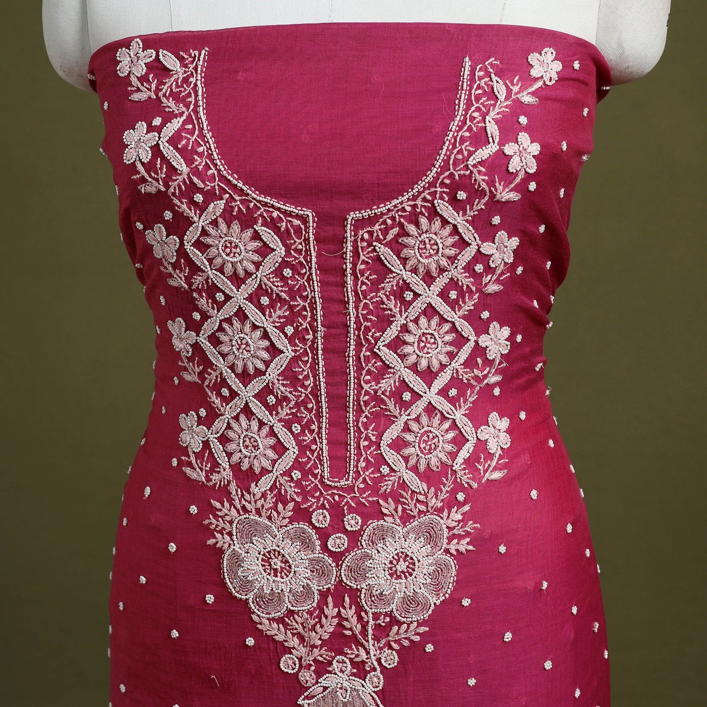 Pink - hand embroidery 2pc mul chanderi chikankari