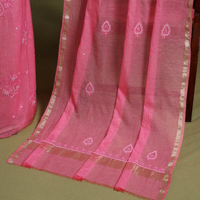 Pink Hand Embroidery 2pc Mul Chanderi Chikankari Dress Material