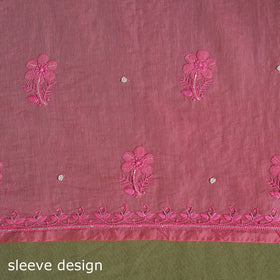 Pink Hand Embroidery 2pc Mul Chanderi Chikankari Dress Material