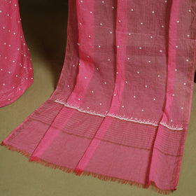 Pink Hand Embroidery 2pc Mul Chanderi Chikankari Dress Material
