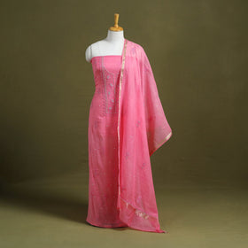 Pink Hand Embroidery 2pc Mul Chanderi Chikankari Dress Material